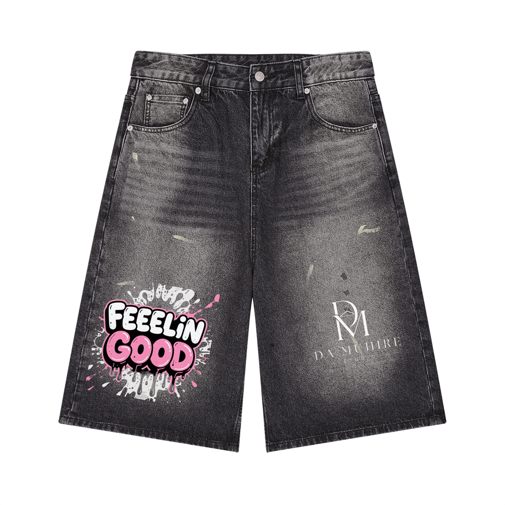 Men’s Vintage Wash Wide Leg Denim Shorts
